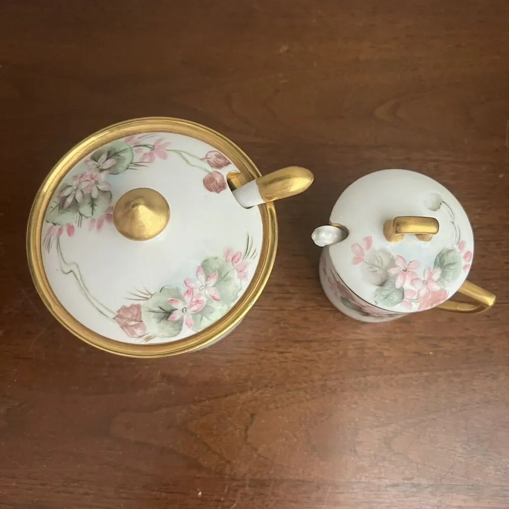 Vintage Noritake Nippon Hand Painted Sugar & Jam Bowls Signed F. Goodwin Pink